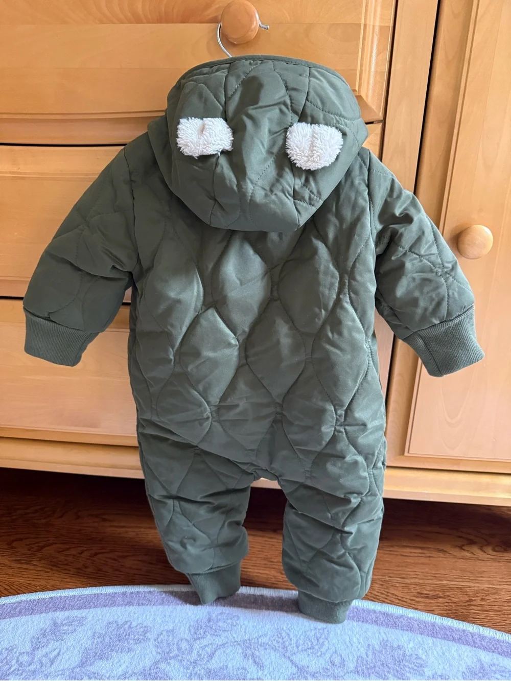 GAP Olive Green Quilted Fleece-Lined Baby Footie with Hood